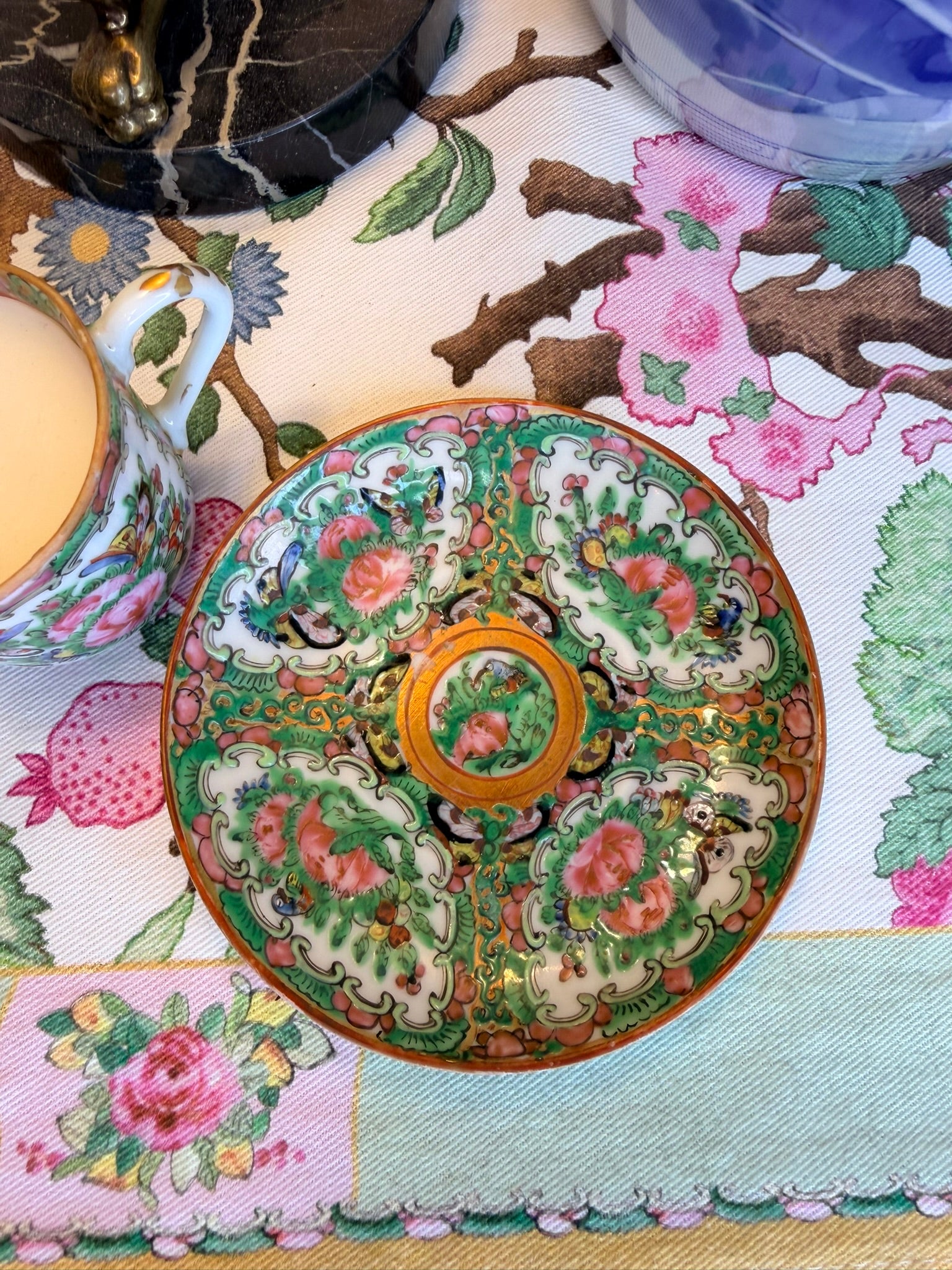 Antique Rose Canton Demitasse Cup and Saucer