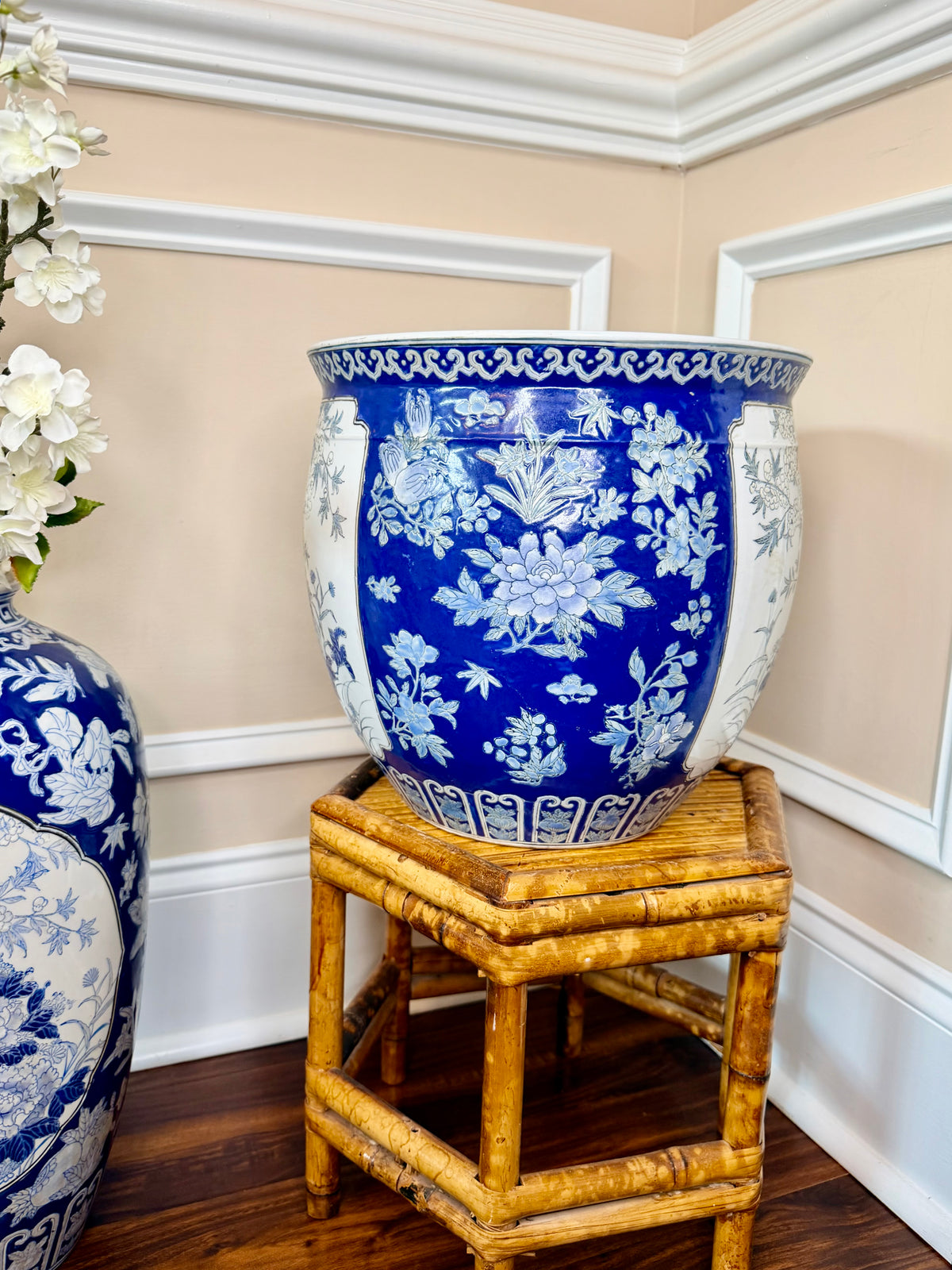 Vintage Blue and White Cherry Blossom Planter