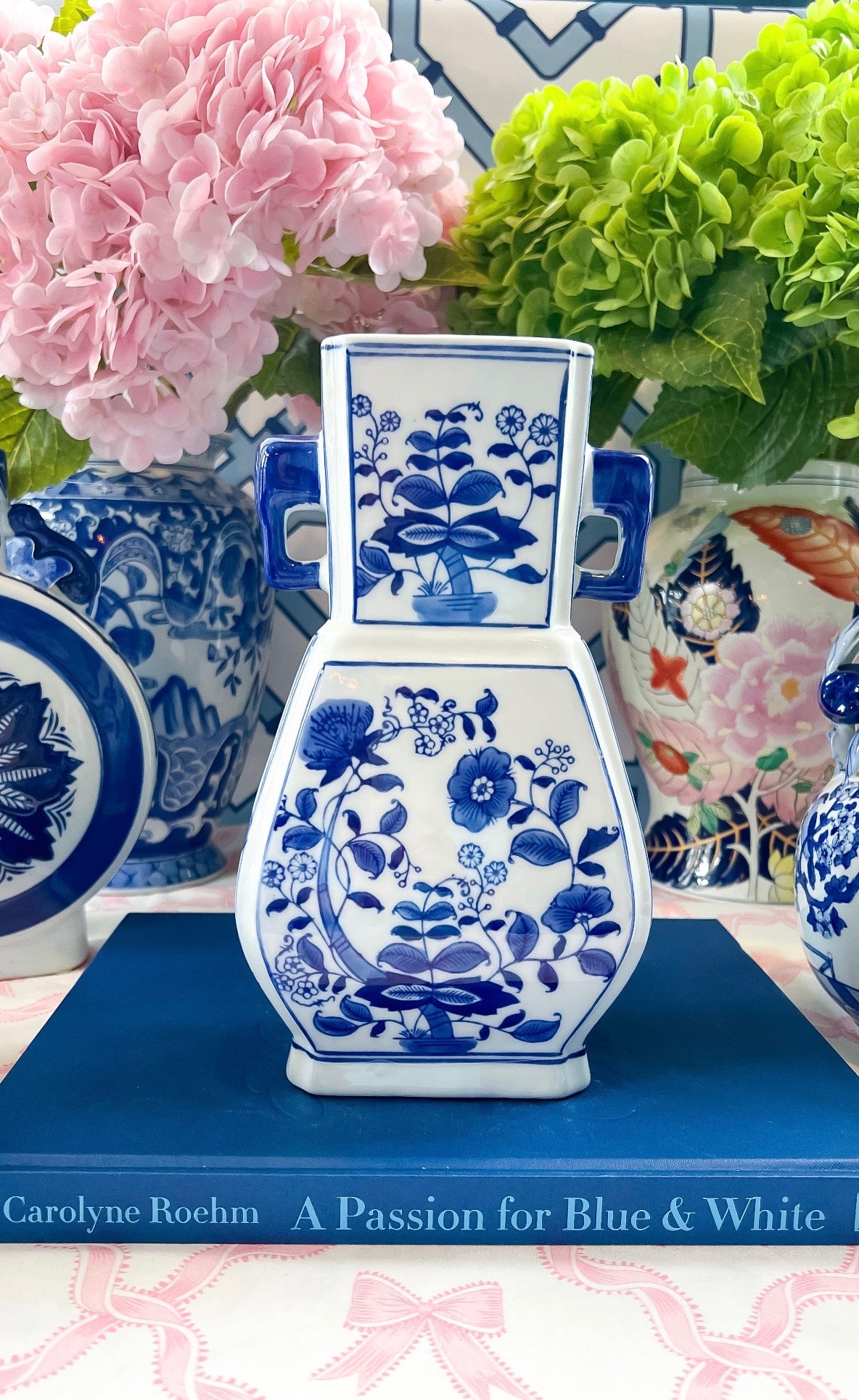 Vintage Blue & White Double-Handled Vase