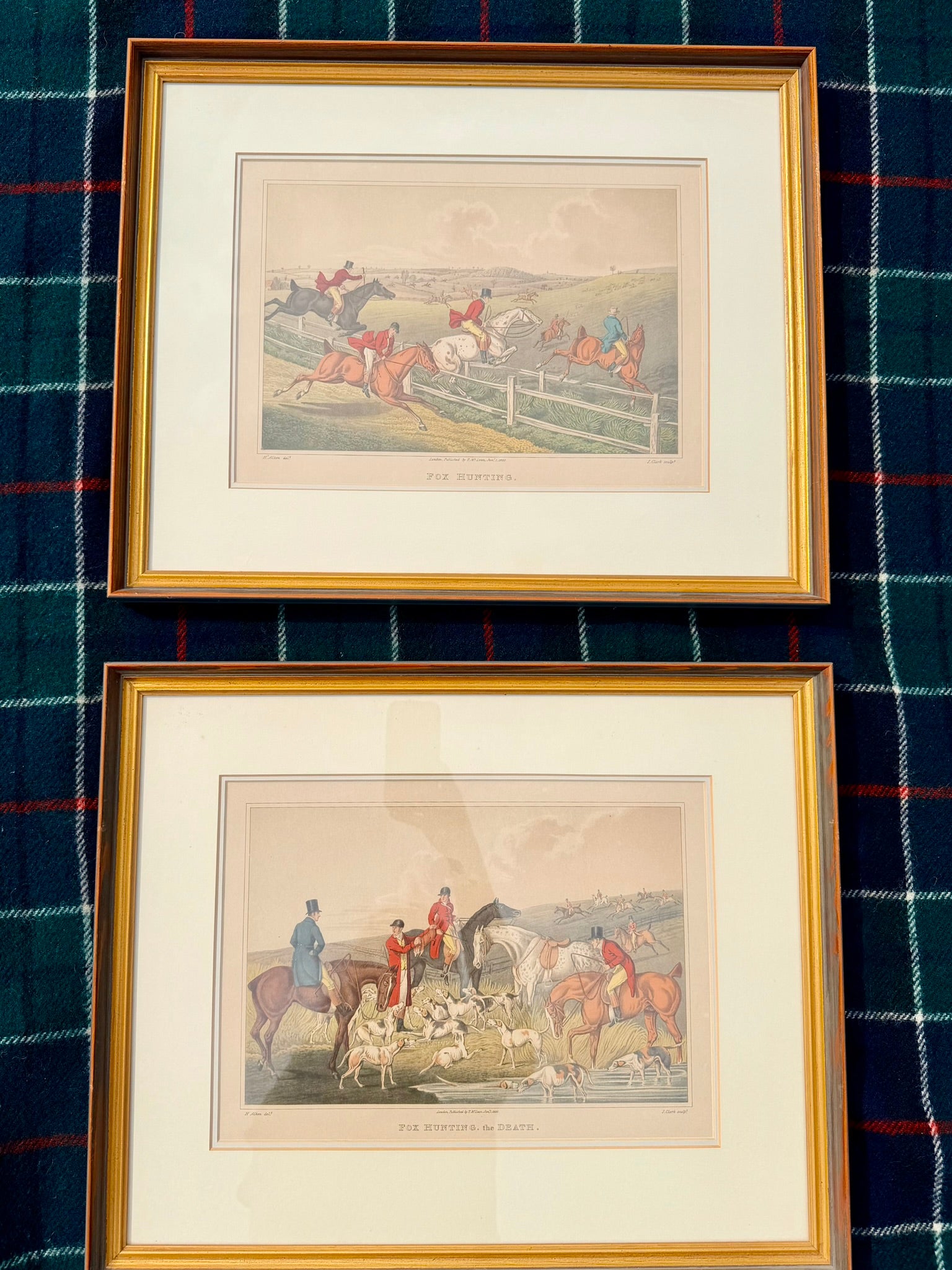 Pair of Antique 1820 Henry Alken Fox Hunting Hand Colored Engravings
