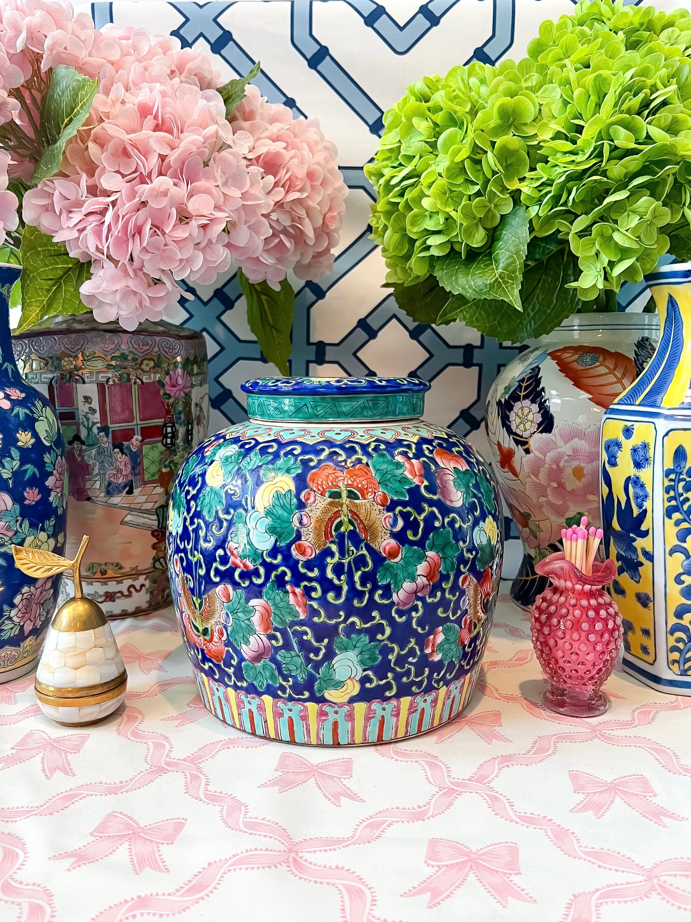 Vintage Navy Chinoiserie Ginger Jar
