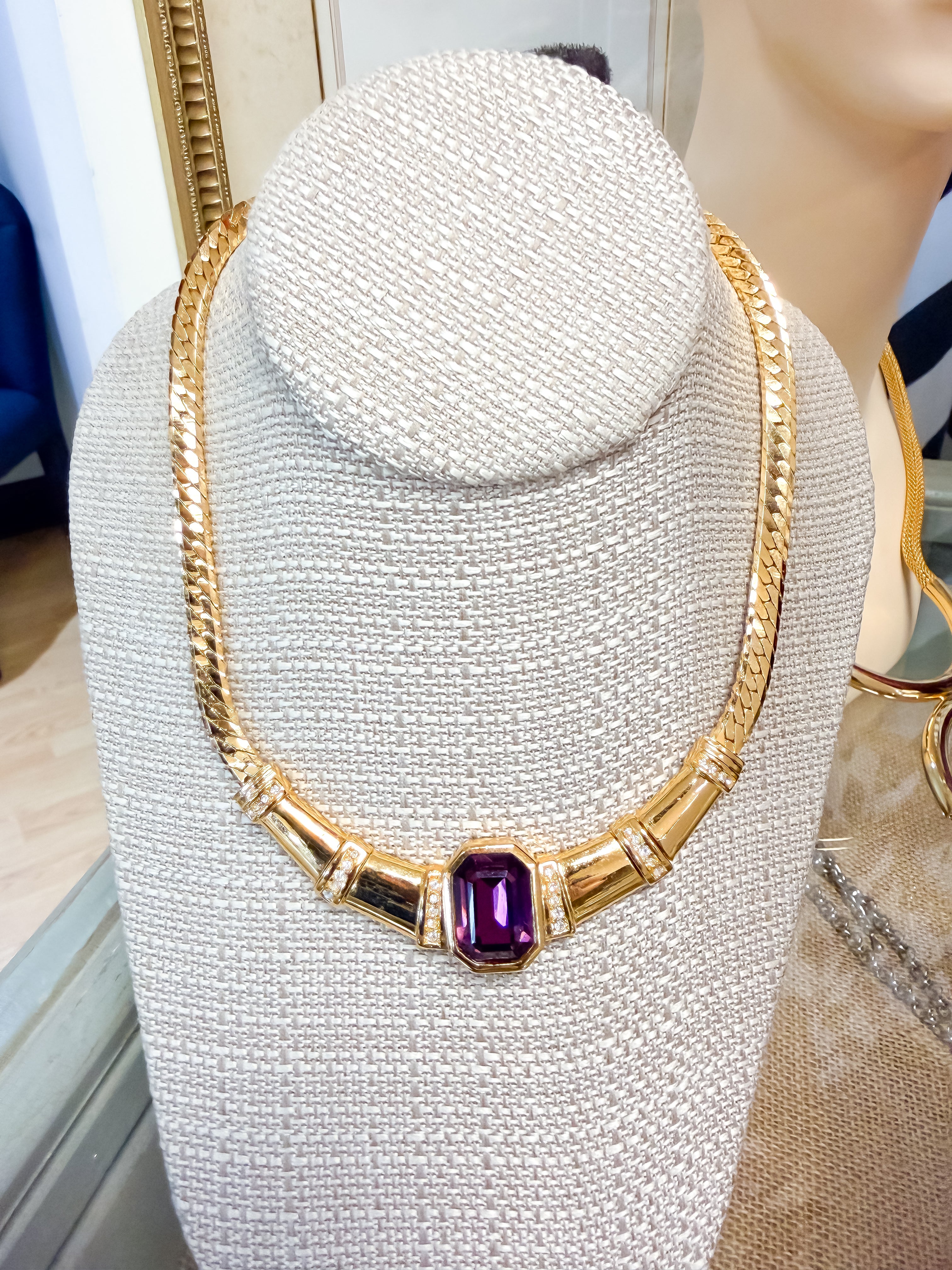 Vintage Christian Dior Gold Plated Amethyst Collar Necklace