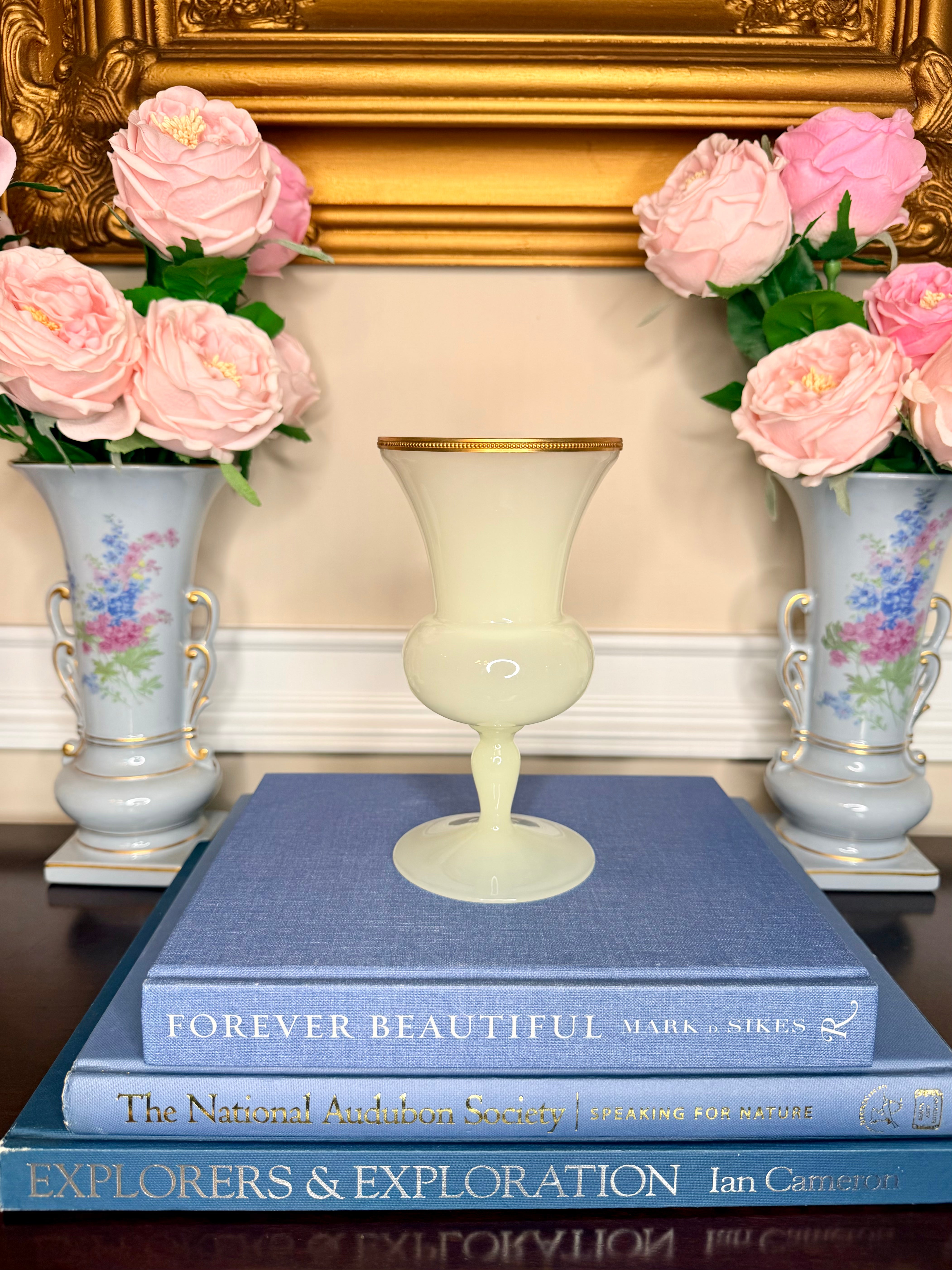 Antique French Yellow Opaline Urn with Ormolu Rim