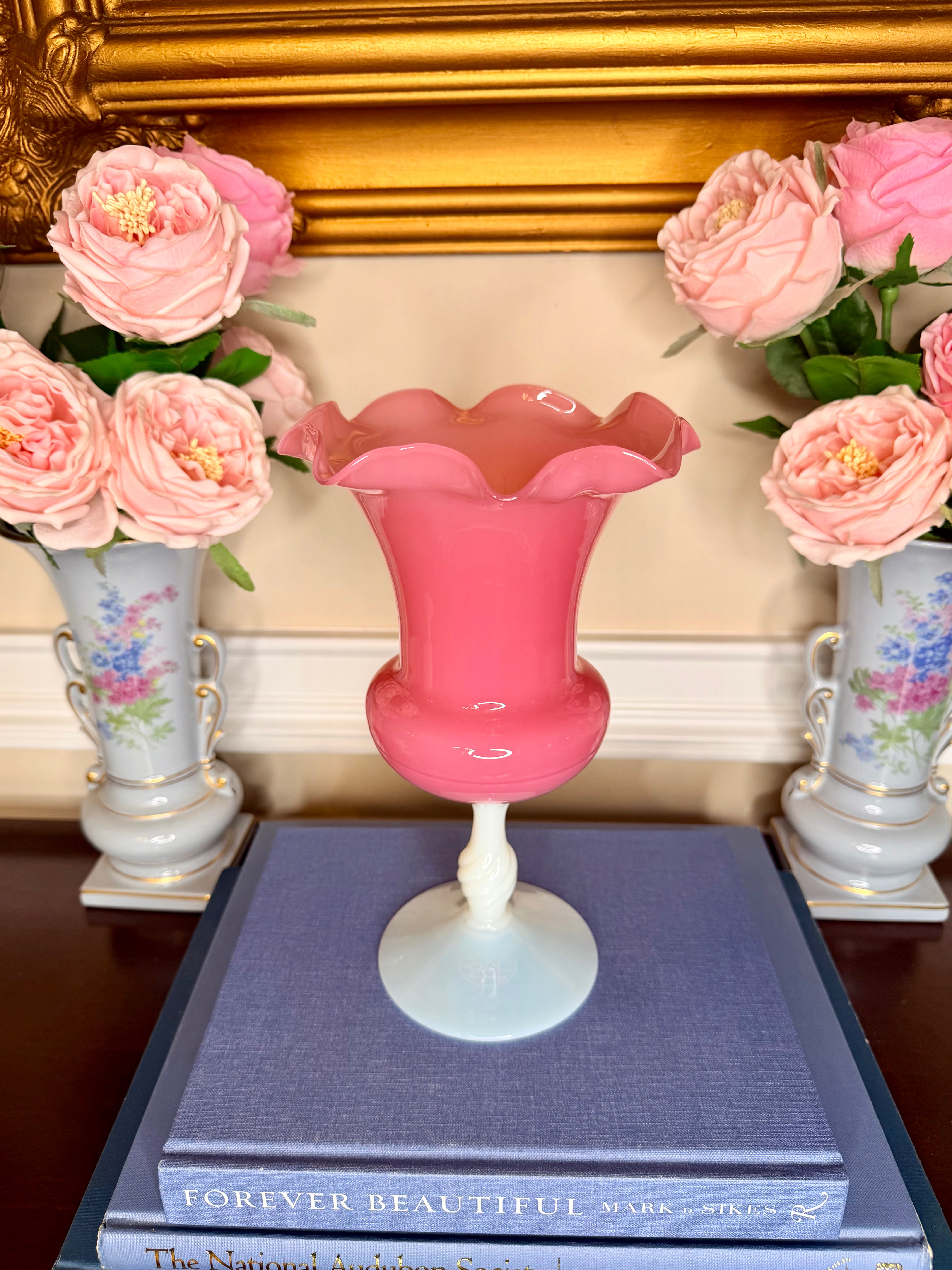 Antique French Pink Opaline Tulip Vase