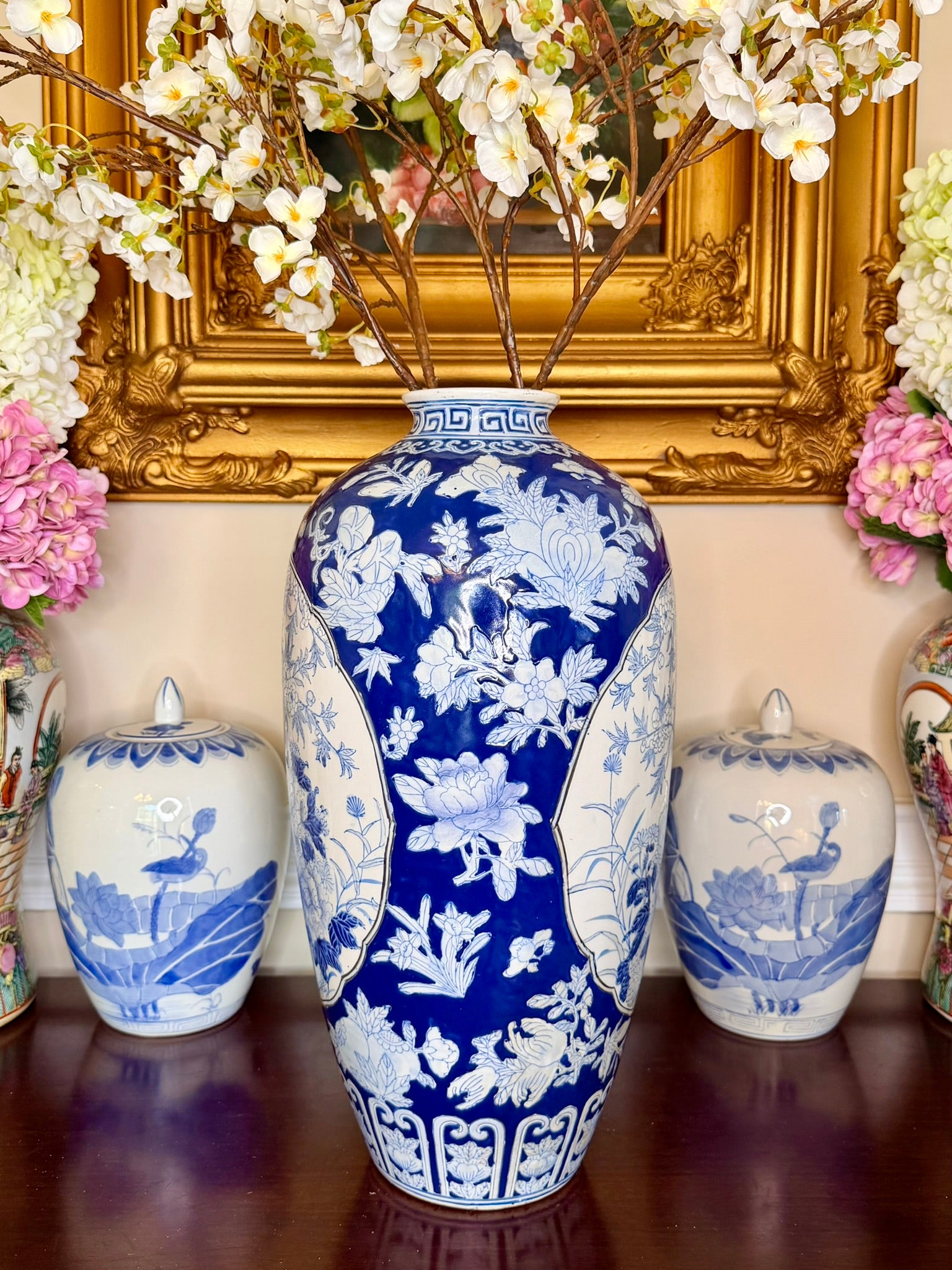 Vintage Blue and White Cherry Blossom Vase