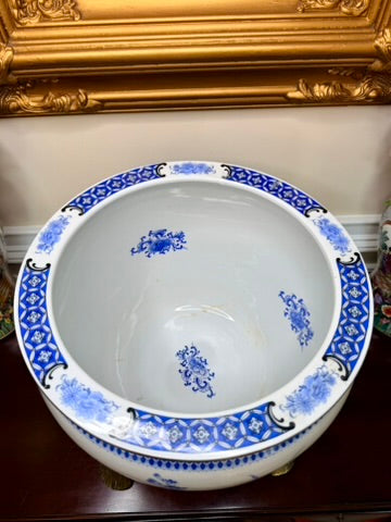 Vintage Blue and White Fishbowl Planter