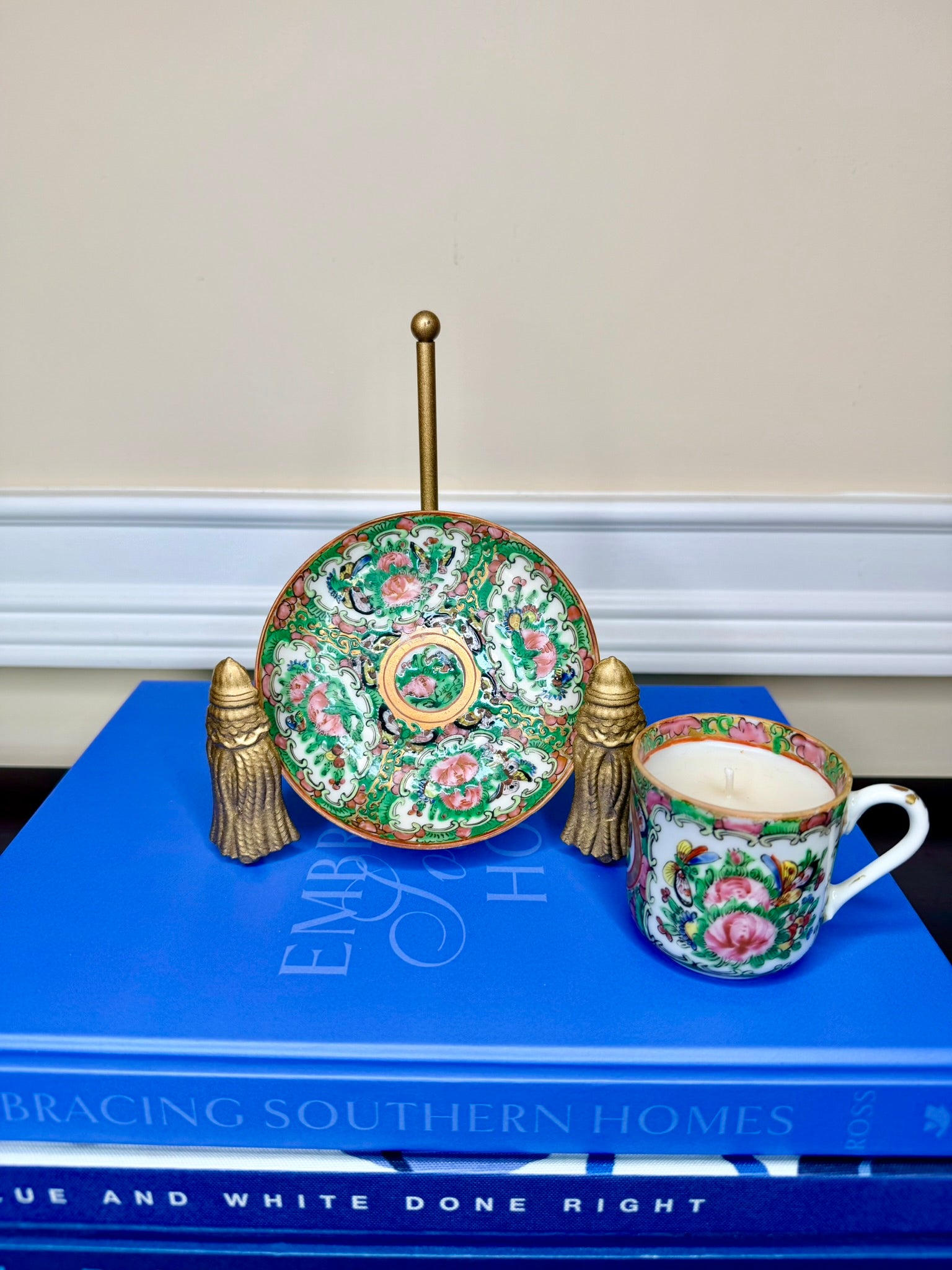 Antique Rose Canton Demitasse Cup and Saucer