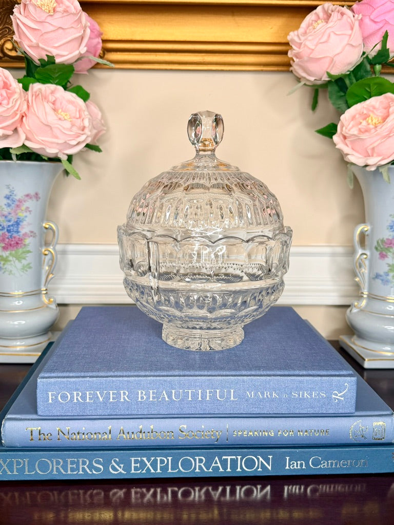 Vintage Scalloped Pedestal Lidded Bowl