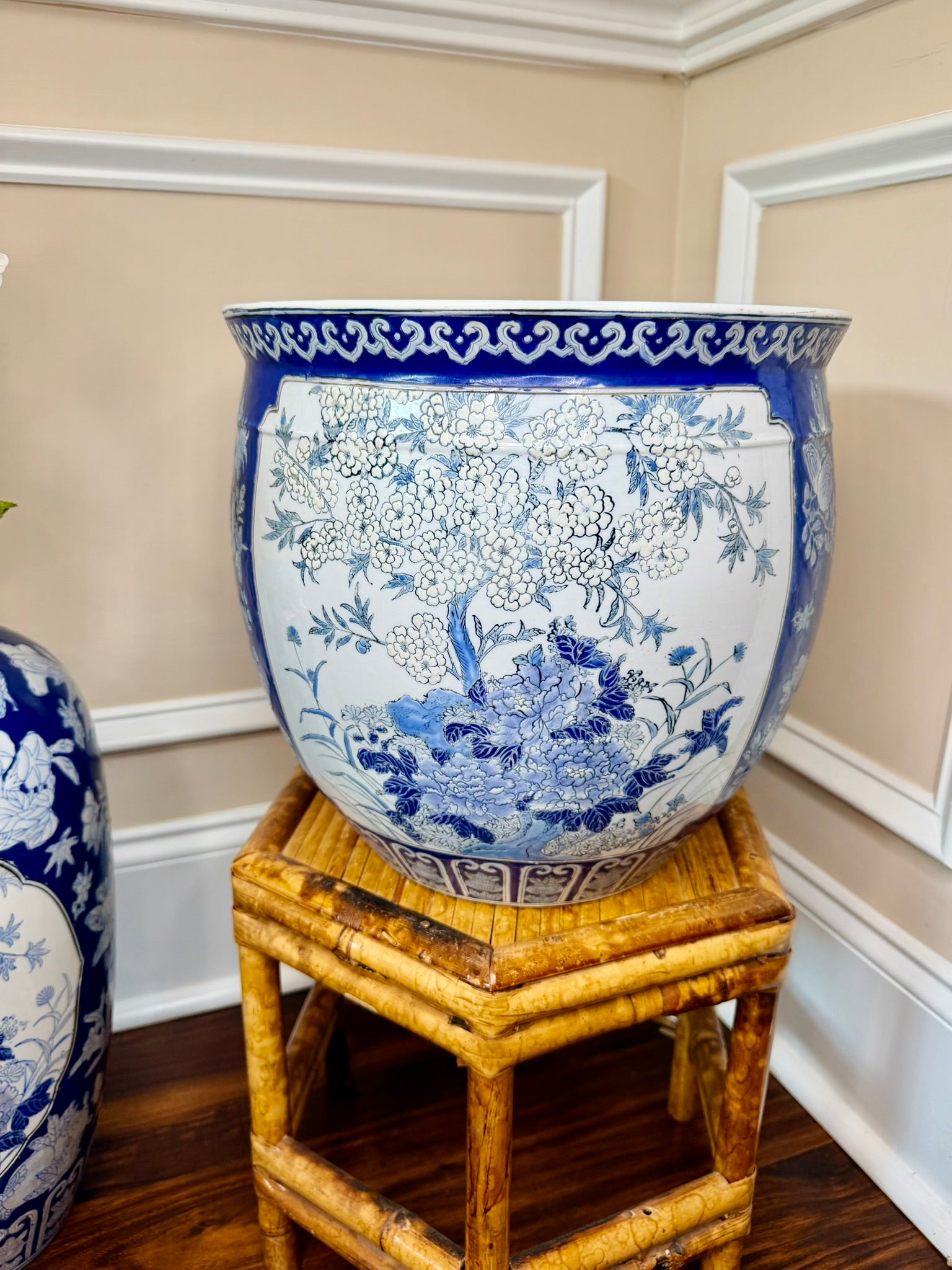 Vintage Blue and White Cherry Blossom Planter