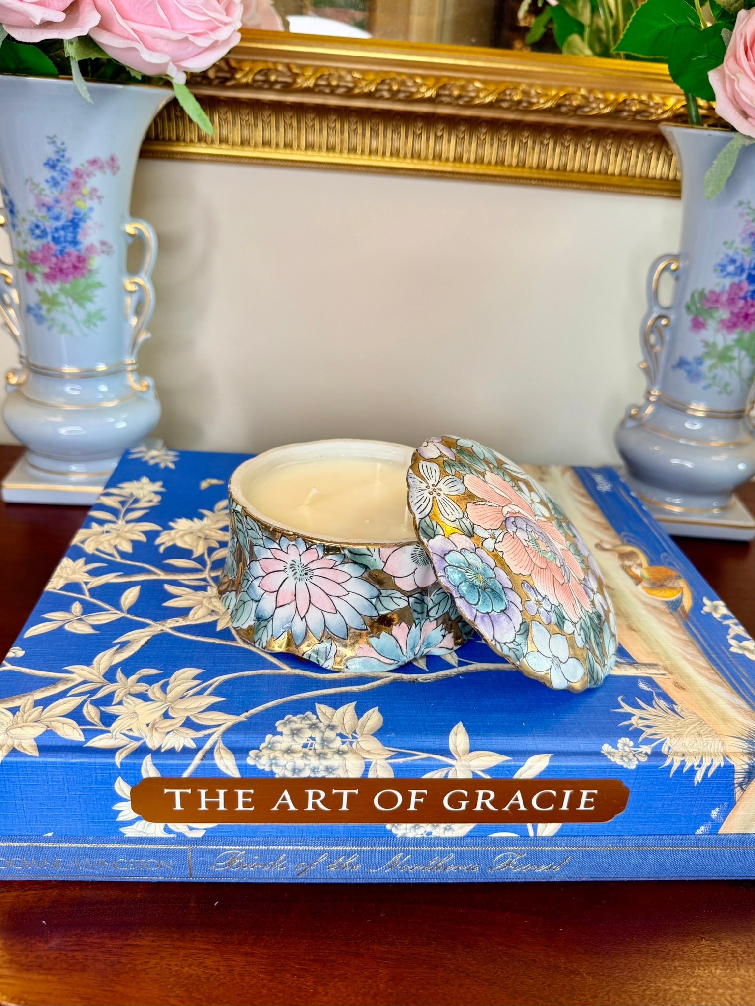 Vintage Golden Peony Trinket Box - Candled