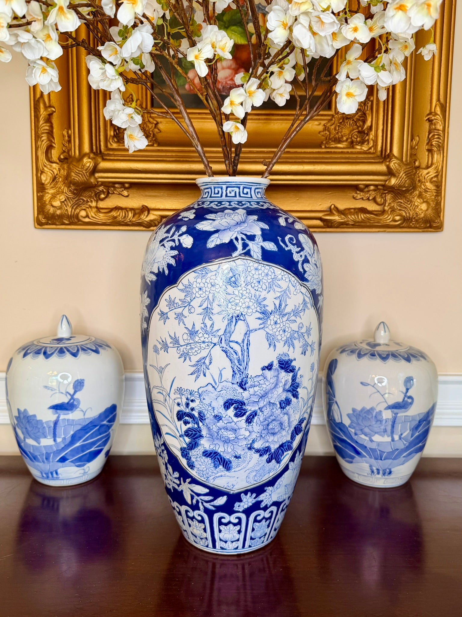 Vintage Blue and White Cherry Blossom Vase