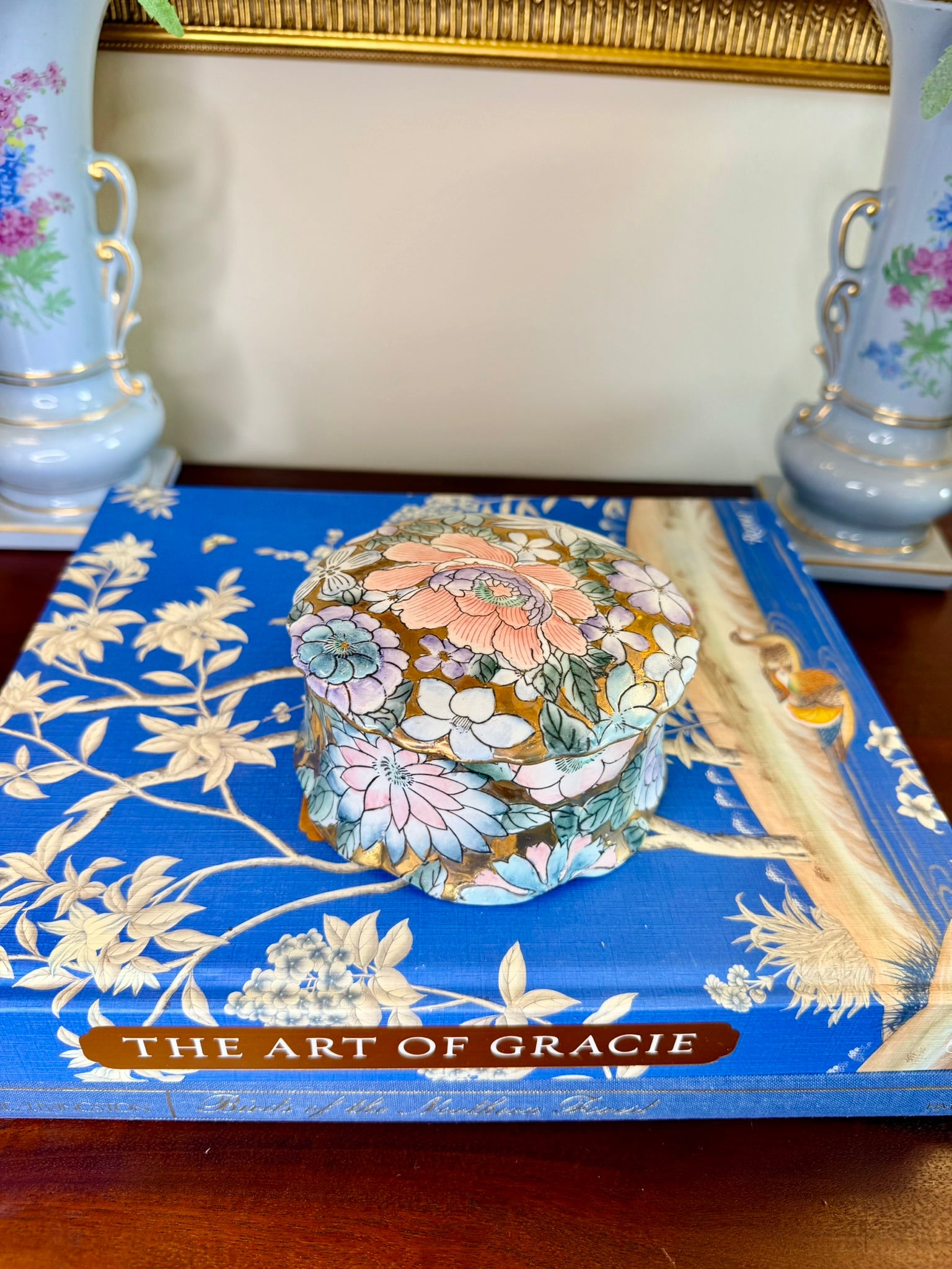Vintage Golden Peony Trinket Box - Candled
