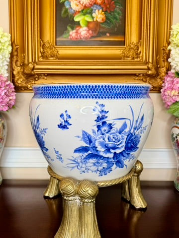 Vintage Blue and White Fishbowl Planter