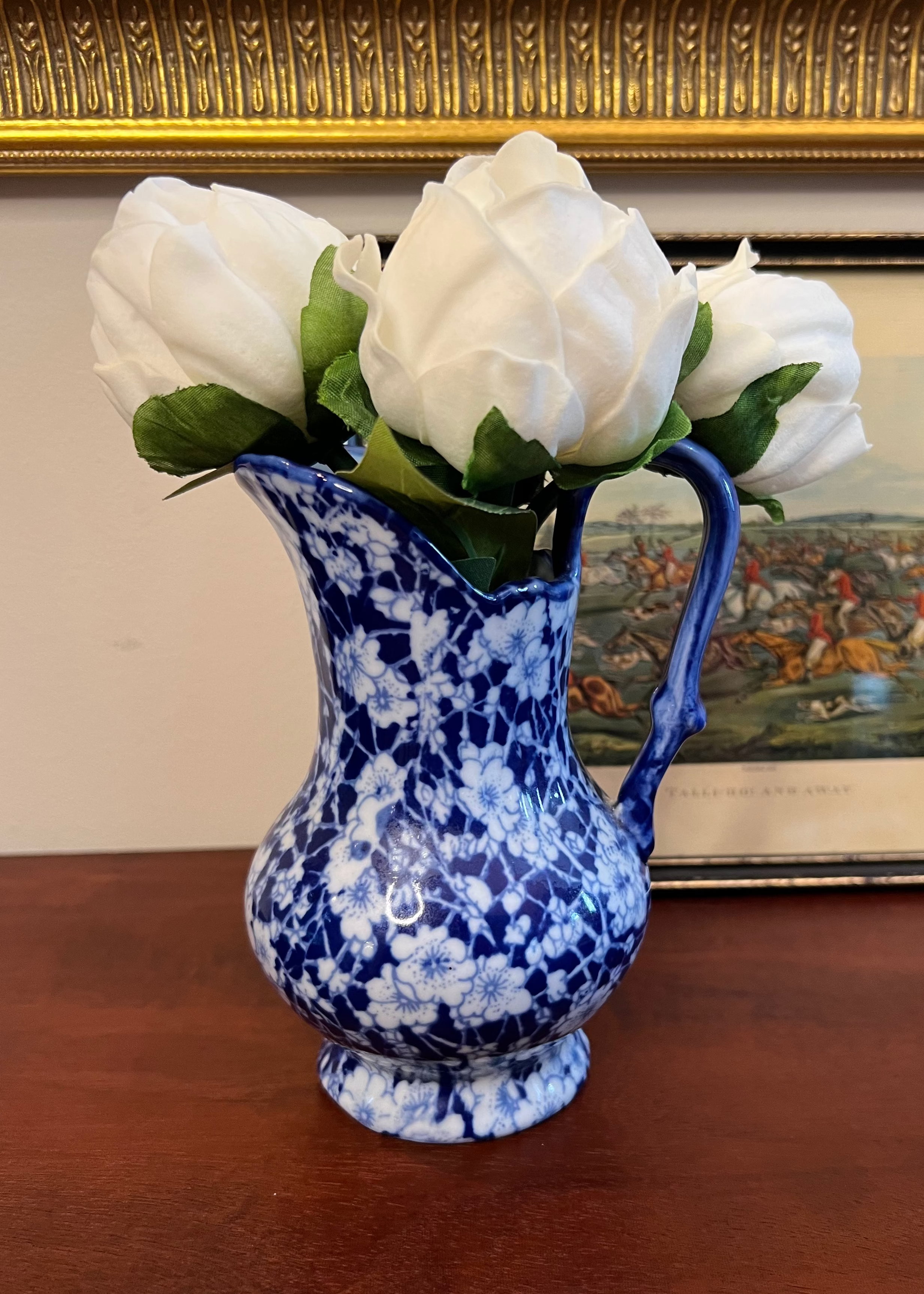Vintage Ironstone Cherry Blossom - Blue & White Small Pitcher Vase
