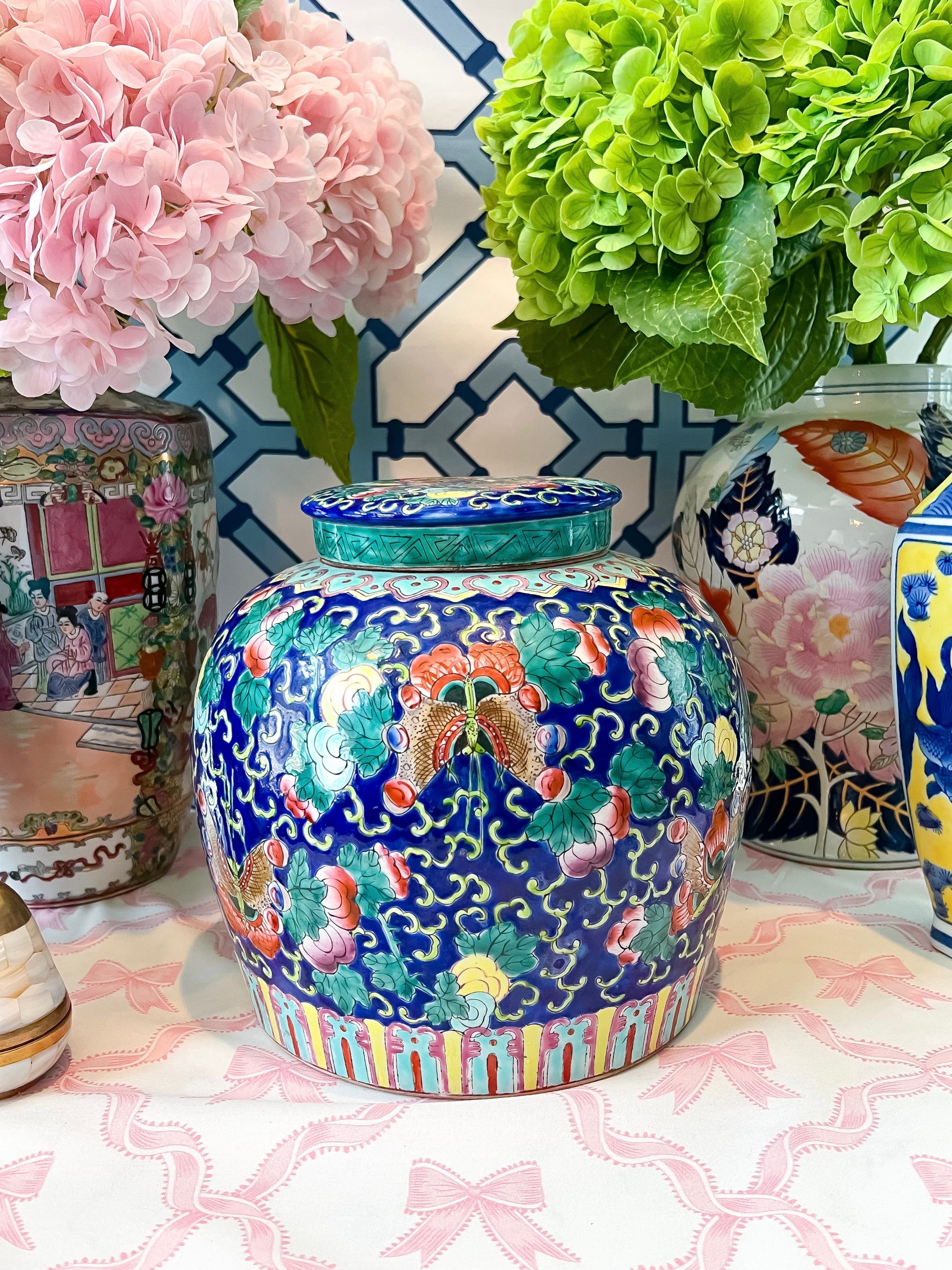 Vintage Navy Chinoiserie Ginger Jar