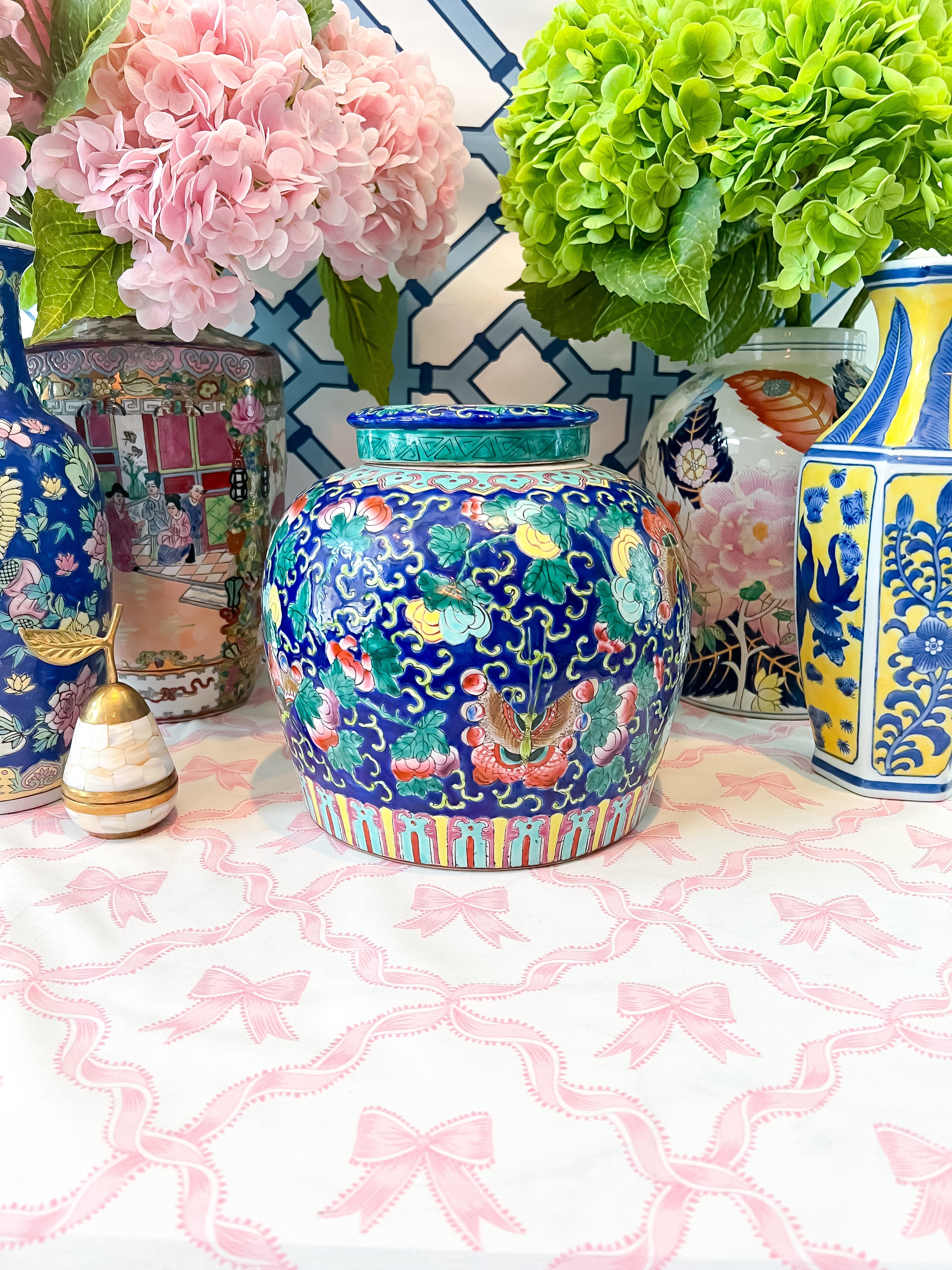 Vintage Navy Chinoiserie Ginger Jar