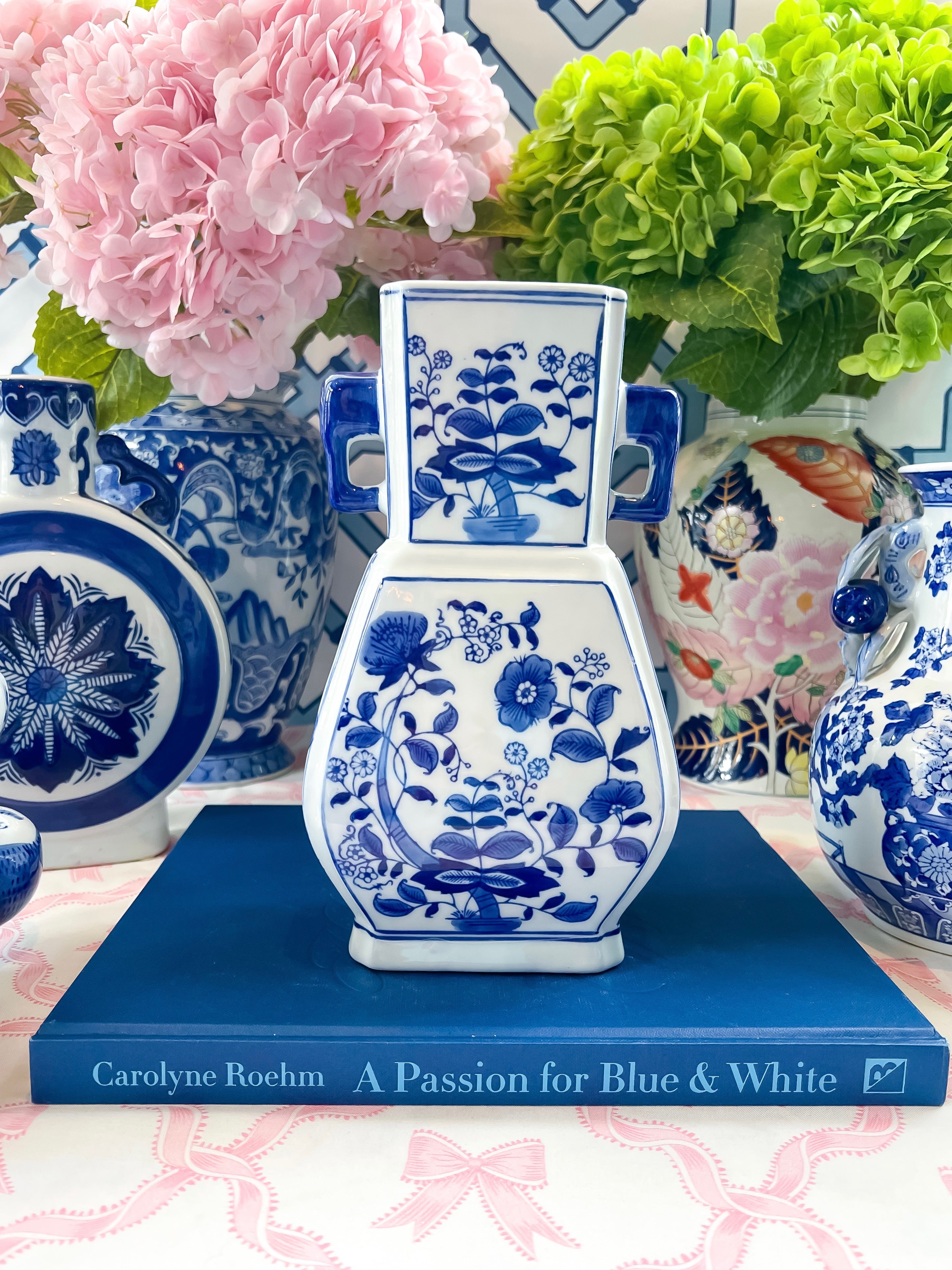 Vintage Blue & White Double-Handled Vase