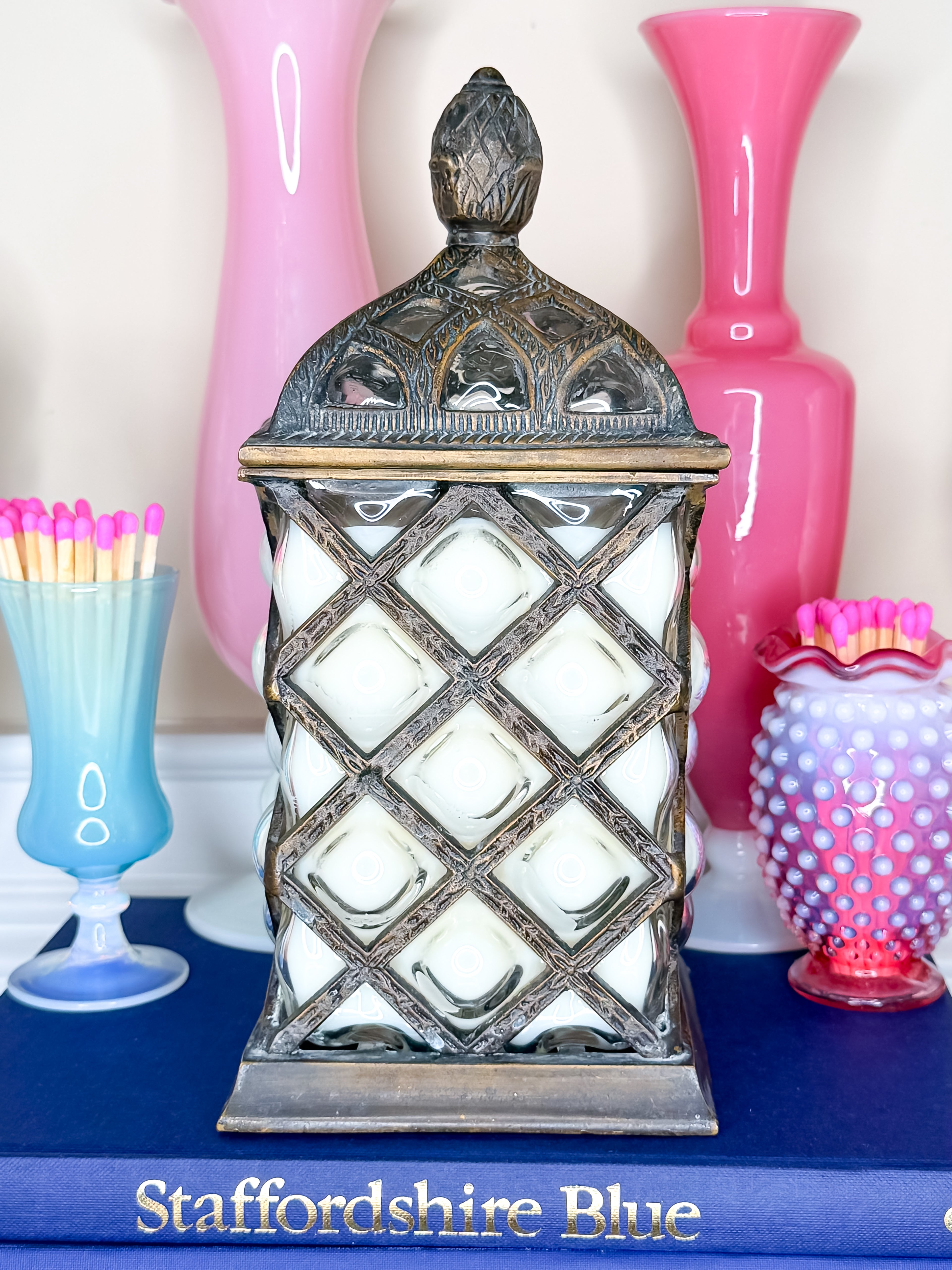 Vintage Caged Bubble Glass Jar - Candled