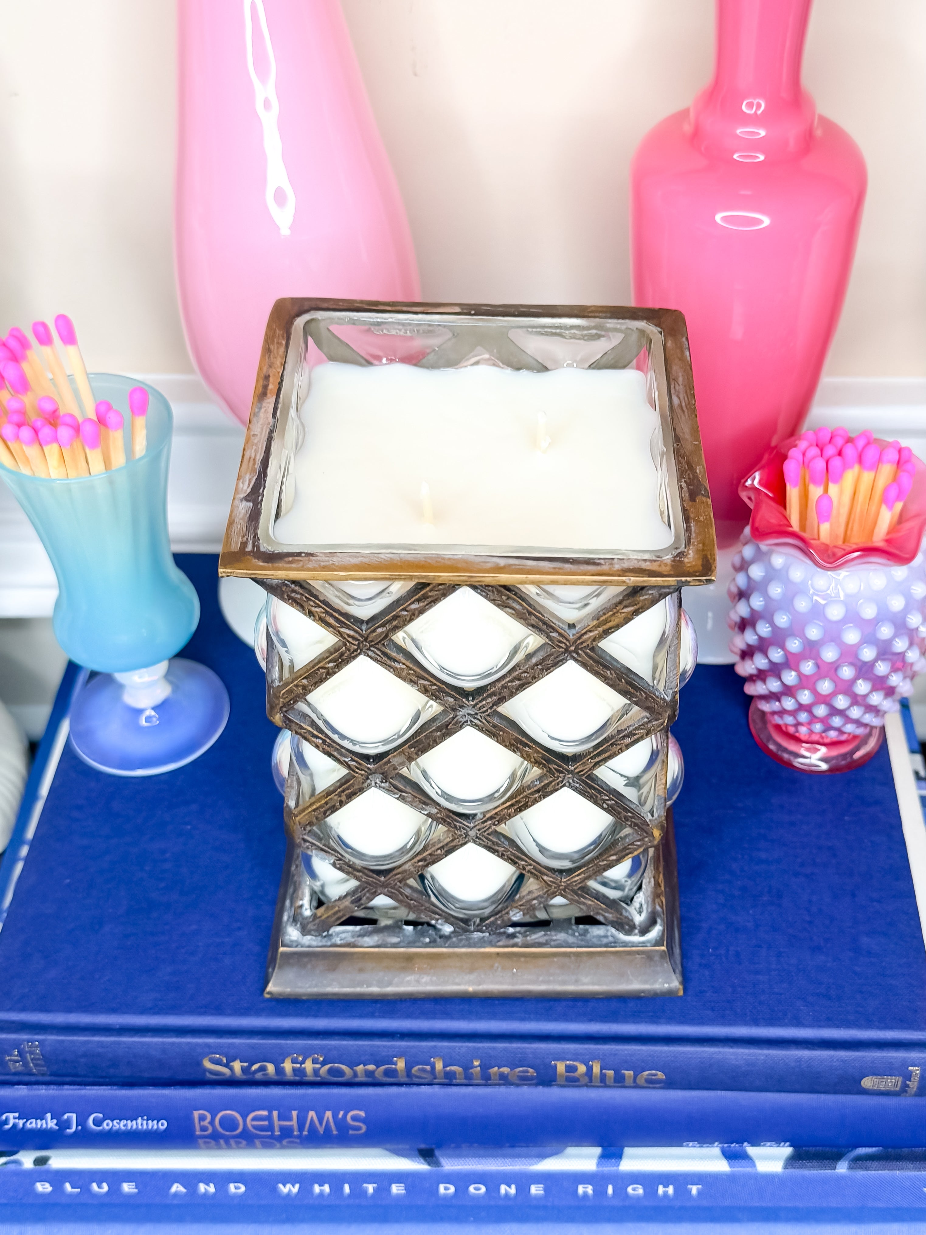 Vintage Caged Bubble Glass Jar - Candled