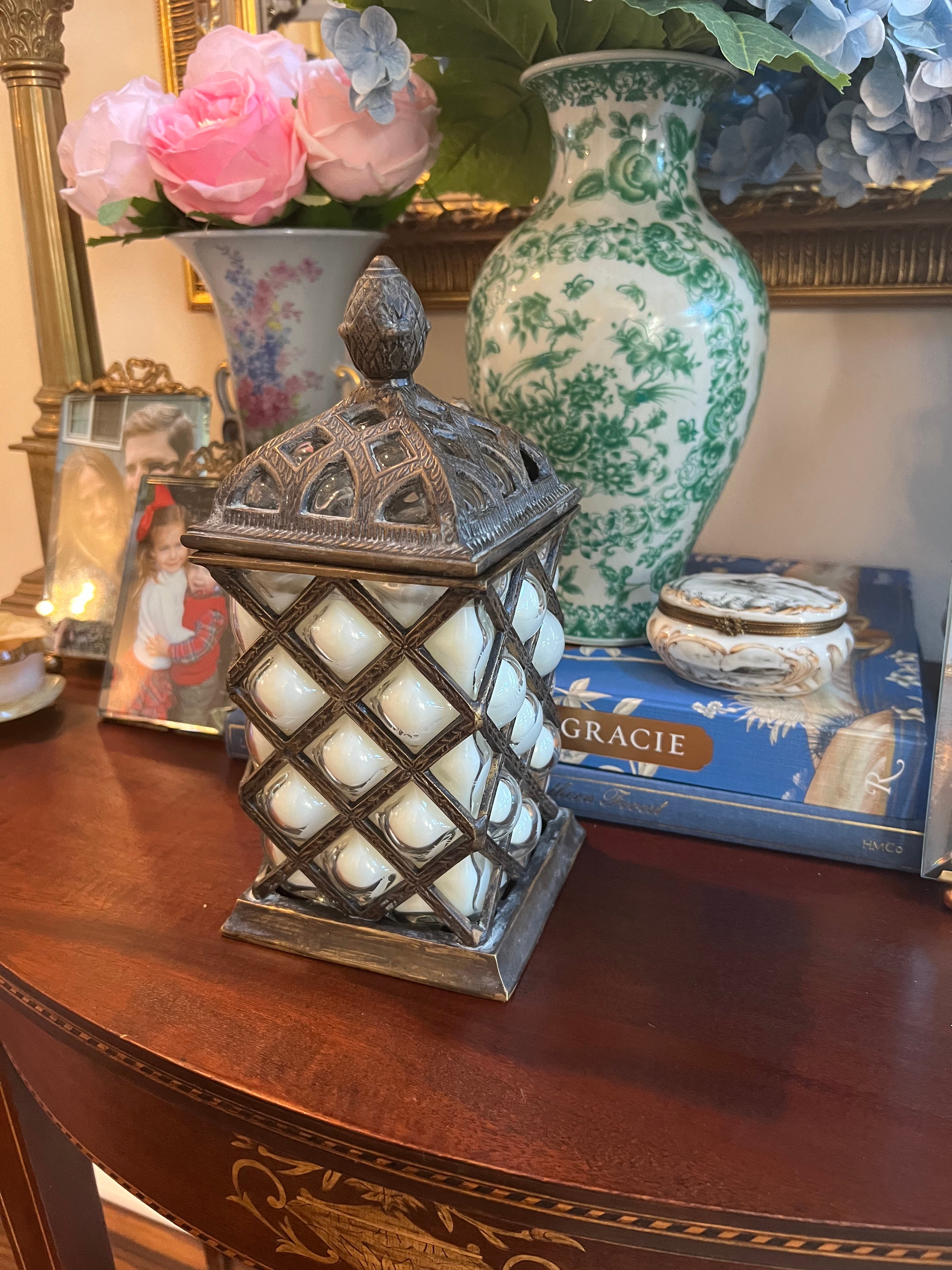 Vintage Caged Bubble Glass Jar - Candled